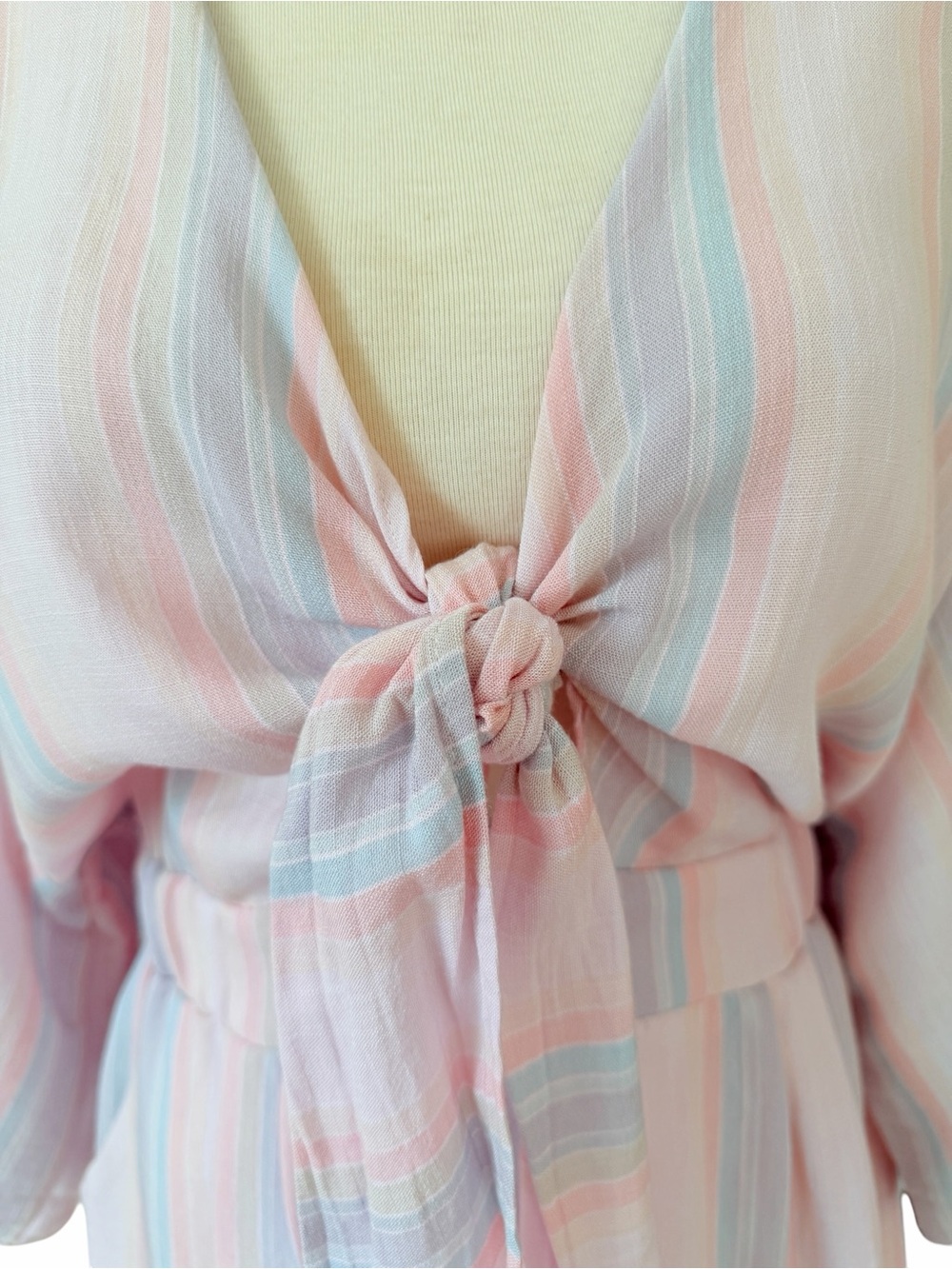 Vici Pastel Pink Striped Tie-Front Romper Sz M - Picture 3 of 8